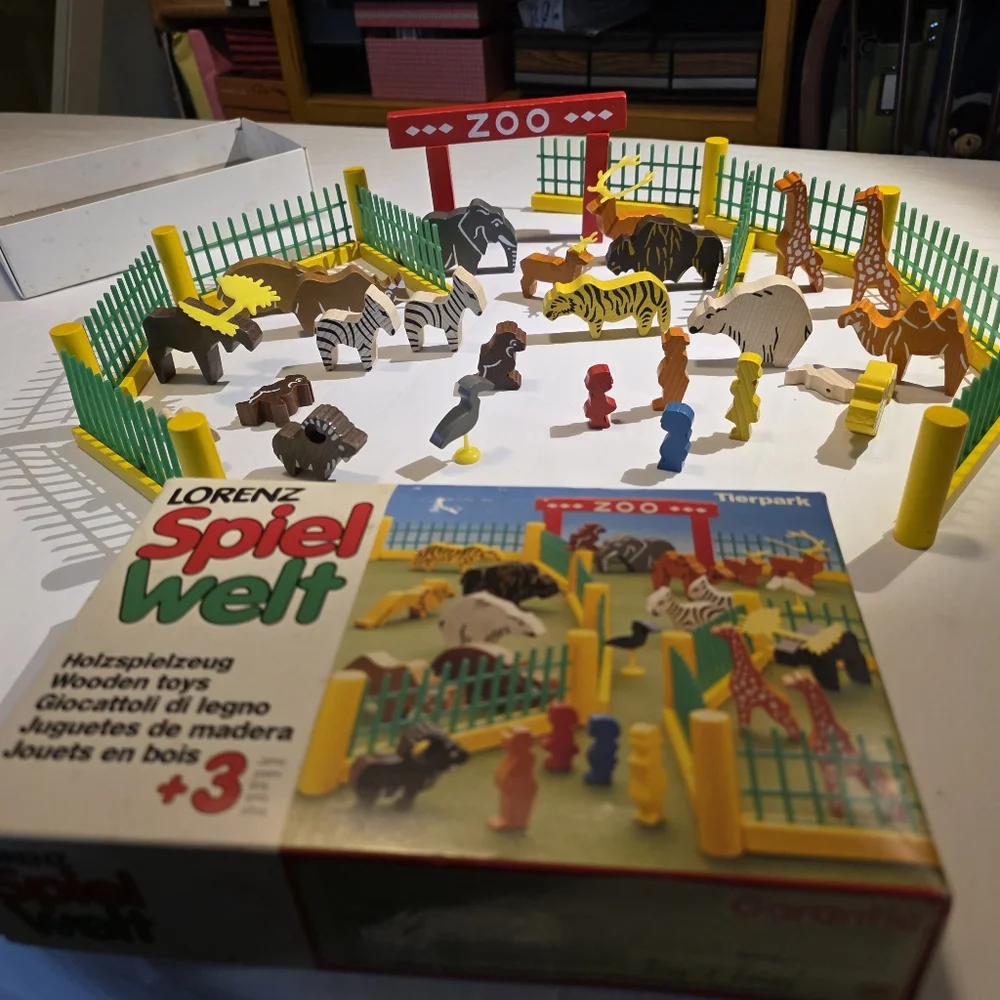 Vintage Lorenz Spiel Welt Wooden Zoo Set West Germany Tierpark Wood Toy Animals